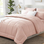 CozyLux Twin XL Comforter Set Blush Pink, 5 Pieces Twin Extra Long Bed in a Bag for College Dorm, All Season Bedding Set with Stitch Quilted Comforter, Flat Sheet, Fitted Sheet, Pillowcases