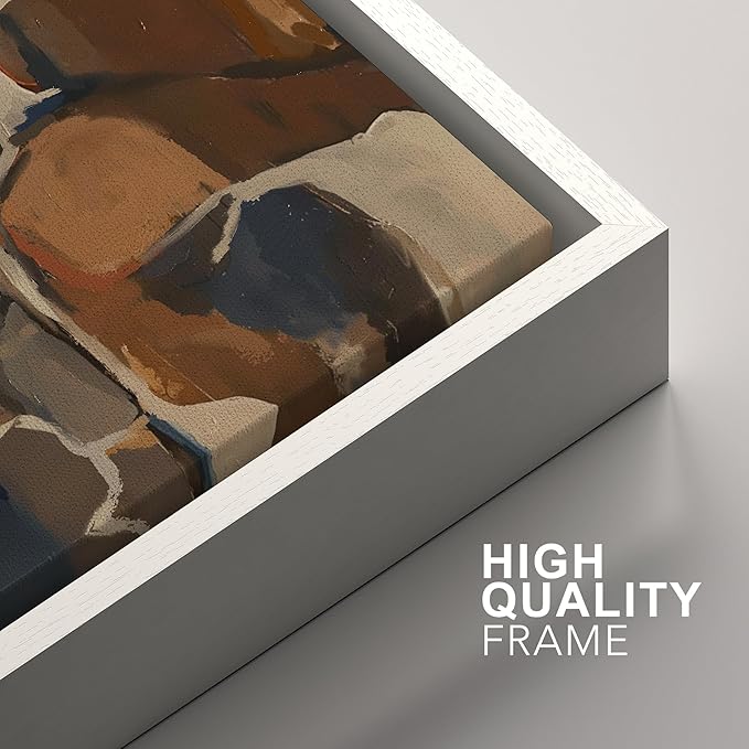 SIGNFORD Framed Canvas Print Wall Art Set Earthy Tones Abstract Layers Modern Brown and Blue Color Block Illustrations Modern Art Decorative for Living Room, Bedroom, Office - 16"x24"x2 White