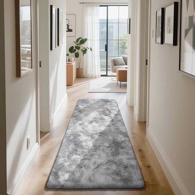 Soft Runner Rugs for Bedroom, Mottling Grey 2x8 Runners for Hallways Fluffy Rug Area Rug, Bedside Rug for Living Room Bedroom Kids Room Home Decor