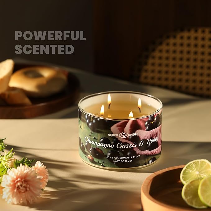 Over 50 Hours Jar Candle - 4-Wick Long-Lasting Scented Candles, 18oz Natural Soy Wax Candle for Home, Candle Gifts for Women & Men, Champagne Cassis & Honey