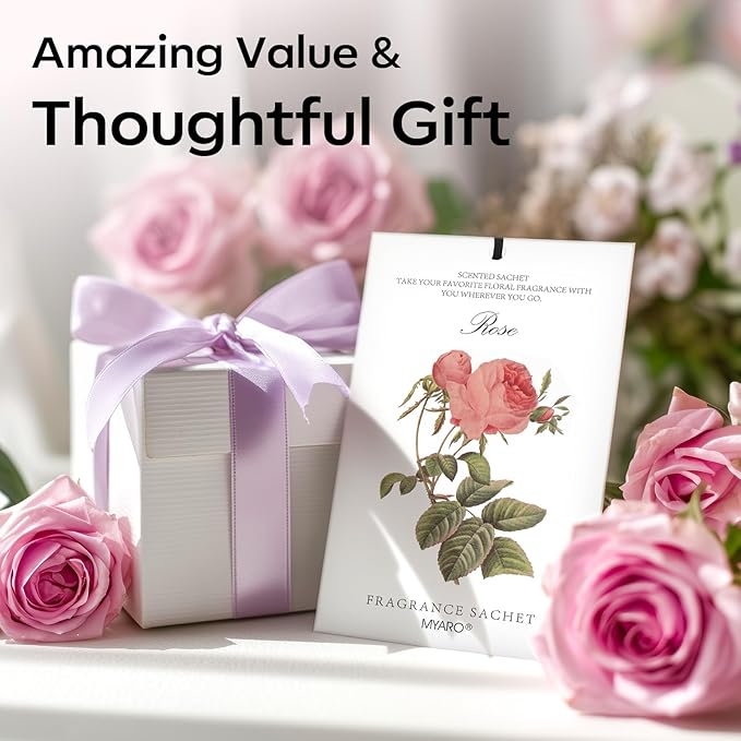 MYARO 12 Pcs Rose Sachets Deodorizer Room Air Freshener Long Lasting Home Odor Eliminating for Drawer Closet Storage