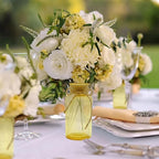 Vintage Glass Flower Vase，6 Pack Gold Amber Farmhouse Glass Centerpiece Vases Mason Jars for Weddings, Parties & Home Decor Bulk (6, Gold)