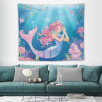 HZOHNAGO Mermaid Girls Tapestry Watercolor Flowers Mermaid Princess Blessing Pattern for Kids Room Decoration Printed Wall Tapestry Wall Hanging for Bedroom Living Room Dorm 60" W x 50" H