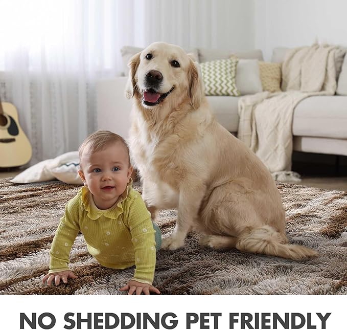 8x10 Ft Extra Large Shag Rugs for Living Room, Tie Dyed Ultra Soft Fluffy Furry Area Rugs for Bedroom Indoor Floor, Aesthetic Carpet for Kids Home Decor (Khaki)