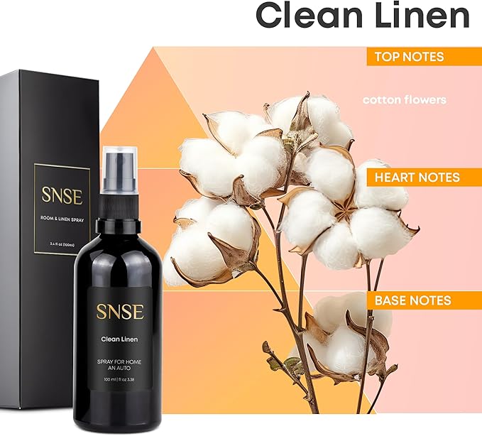 SNSE Clean Linen Spray for Home and Auto | 3.38 oz | Scent Spray for Home, Textiles, Linens, Auto