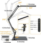 LED Desk Lamp for Home Office and Round Base, Clamp-On with 5 Light Modes & Auto Shut Off | 14W Adjustable Brightness 5000K Eye-Caring Lighting for Study/Bedroom/Computer Desk