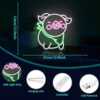 Pig Neon Sign - HSJNJKFU Neon Signs for Wall Decor Animal Led Sign Light Up Sign for Room Birthday Party Home - LED Neon USB Powered