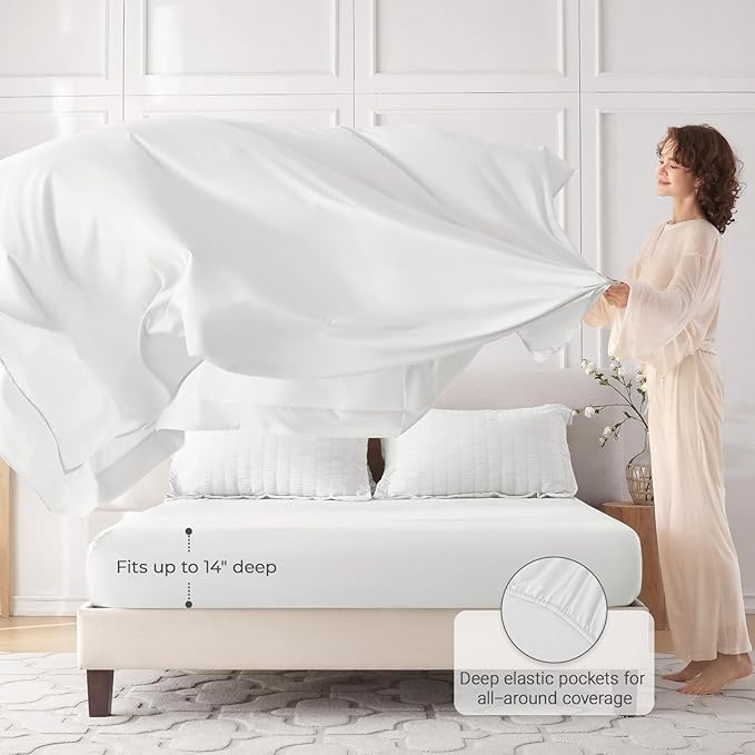 MUXHOMO 7 Pieces Queen Comforter Set, Seersucker Bed in a Bag Queen Size, All Season Luxury Bedding Set with Comforter, Flat Sheet, Fitted Sheet, Pillowcases & Shams, White