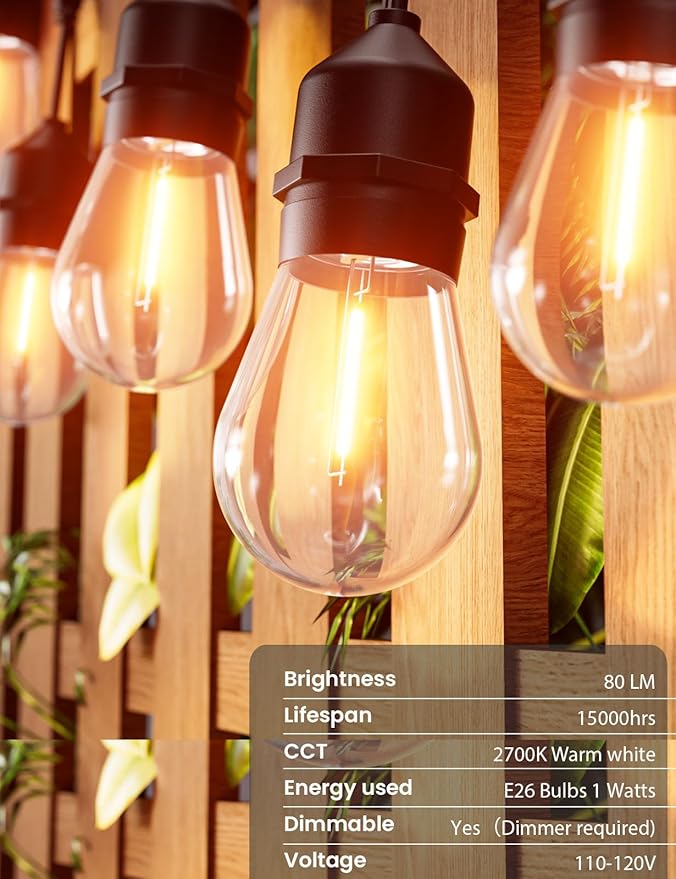 Svater Outdoor String Lights Led 105FT, Commercial Grade Patio Lights with 1W Dimmable S14 Shatterproof Bulbs, ETL Listed Heavy-Duty Outside Waterproof Cafe Bistro Market Lighting Warm White