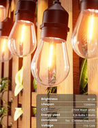 Svater Outdoor Led String Lights 25 FT, Patio Lights for Outside with 9pcs S14 Shatterproof Bulbs, 1 Watt E26 Dimmable, IP65 Waterproof, Commercial Grade Bistro Light 2700K Warm White