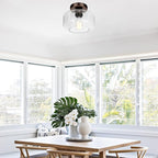 Industrial Semi Flush Mount Ceiling Light Oil Rubbed Bronze, 800 Lumen LED Bulb Included, Clear Glass Shade Ceiling Light Fixture, Light Fixture for Hallway Bathroom Bedroom, Hanging Light Fixtures