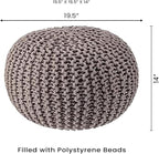 REDEARTH Round Pouf Foot Stool Bean Bag Ottoman - Hand Knitted Boho Pouffe - Home Decor Poof - Stuffed Foot Rest for Living Room - Nursery - Bedroom - Patio (19.5"x19.5"x14") - Taupe
