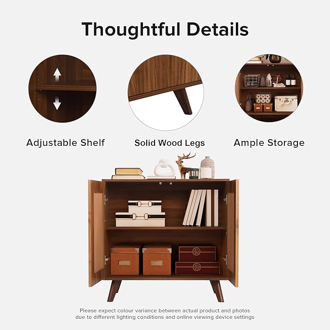 Modern Sideboard Buffet Cabinet Console Table, Accent Storage Cabinet Credenza Buffer Cabinets with 4 Fluted Doors for Kitchen Dining Living Room Entryway (Walnut)