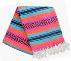 Del Mex Classic Mexican Blanket, Large Authentic Woven Falsa Throw (70"x50"), Artisan Southwest Décor for Beach, Yoga, Outdoors (Turquoise/Pink/Orange)