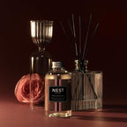 NEST New York Reed Diffuser, Rose Noir & Oud - 5.9 fl oz - Fragrance for Up to 90 Days - Reusable, Refillable Glass Holder - Includes 8 All-Natural Reed Sticks - Flame Free