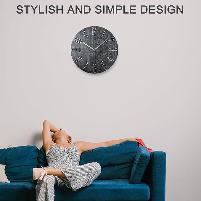 Wall Clock, Silent Clock, Wall Clocks Battery Operated， 12 inch Modern Wall Clock, Suitable for Offices, Living Rooms, Kitchens, Homes, Schools (Gray Without Second Hand)