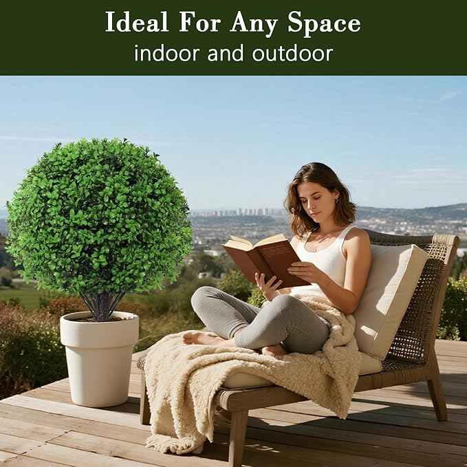 BAIJIALI Artificial Trees,2 Set of 16'' UV Resistant Fake Evergreen Shrubs Bushes Plants (Boxwood, 2 Packs)