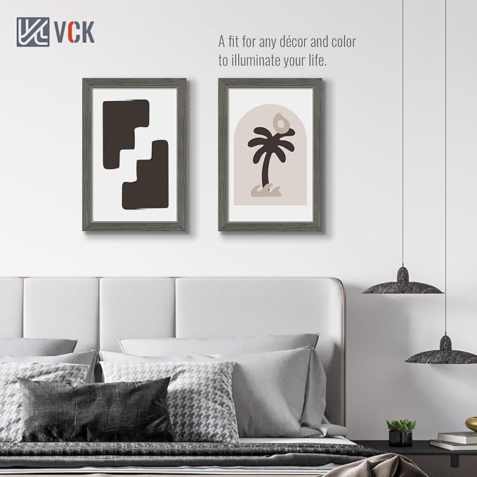 VCK 11x17 Picture Frame 3 Pack, Gray Solid Wood Poster Picture Frame, Exclusive Wood Grain, Wall Mounting Hanging