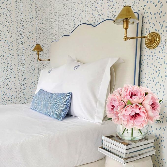 Hollyone Light Pink Peonies Artificial Flowers with Vase Faux Flowers Peony Fake Flowers Silk Flower Arrangements in Glass Vase with Faux Water for Bathroom Table Centerpiece Shelf Home Decor