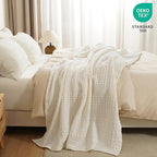 PHF 100% Cotton Waffle Weave Throw Blanket, Soft Lightweight Breathable Cozy Summer Throws for Couch Bed Sofa, Luxury Aesthetic Woven Blanket for Home Decor & Office, 50"x60", Ivory