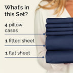 King Sheets Set 6 Piece - Includes 4 Pillowcases - Bed Sheets King Size - Soft Hotel Luxury Bedding - Cooling, Comfy, Cozy & Breathable - 1 Flat & 1 Fitted & 4 Pillowcases w/ Deep Pockets - Navy Blue
