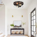 Flush Mount Ceiling Light Fixtures, 2-Light Oil Rubbed Bronze Ceiling Mount for Farmhouse with Seeded Glass Lampshade, Industrial Flush Mount Light Fixture for Hallway, Kitchen, Entryway and Foyer