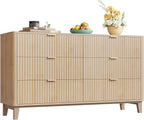 WLIVE Fluted Dresser for Bedroom with 6 Drawers, 54" Wide Wood Dresser with Metal Handles, TV Stand for 65 inch TV, Mid Century Modern Chest of Drawers for Living Room, Hallway, Closet, Natural Oak