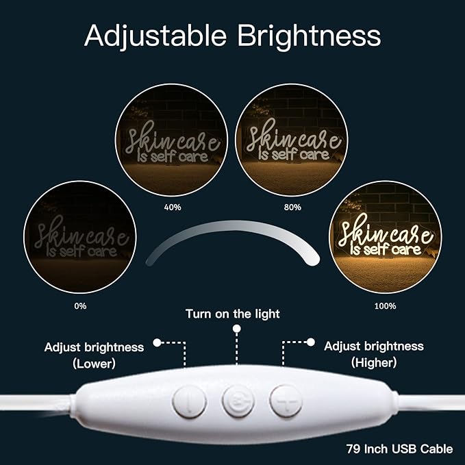 WLHOPE Skin Care is Self Care Neon Signs for Wall Decor Adjustable LED Lights Decorations for Beauty Salon Facial Spa Bathroom, Get Your Business Seen Day or Night