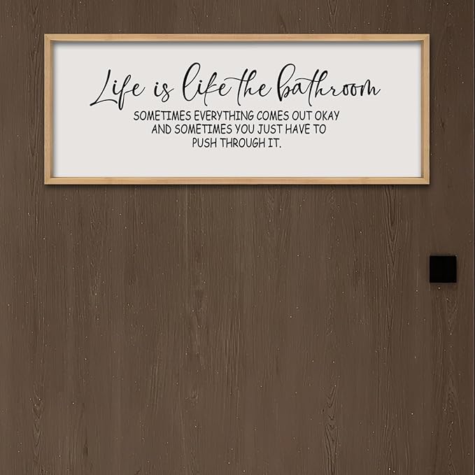 ZZJJHYWGQ Life Is Like The Bathroom Wall Decor 32×12 Inch Large Laundry Wood Framed Sign for Funny Restroom Toilet Wall Hanging Art (Wood)