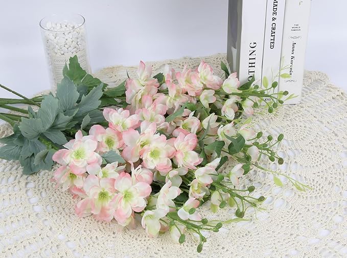 8PCS Pink Artificial Delphinium Flowers with Clematis Greenery Long Stem Artificial Flowers for Tall Vase for Home Wedding Floral Arrangement Centerpiece Table Decor (Flesh Pink)