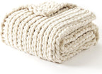 YnM Chunky Throw Blanket, Hand Knitted with Chenille Yarn, Skin Friendly, Ventilated and Breathable, Machine Washable, Home Décor Piece for Couch, Sofa and Bed (Butter Cream, 40x50 Inch)