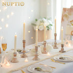 NUPTIO Rustic Candlestick Holders for Decor: Set of 6 Wood Taper Candles Holder - Vintage Candle Stick Tapered Holders for Fall Christmas Party Holiday Home Table Centerpiece