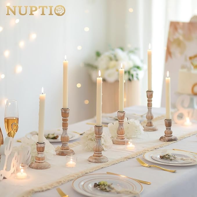 NUPTIO Taper Candle Holders Wood: Set of 3 Rustic Wooden Candlestick Holder - Vintage Candles Stick Candleholder for Fall Thanksgiving Christmas Fireplace Table Decor