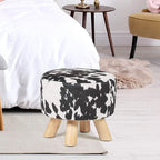 Asense Small Round Ottoman Foot Rest Stool Linen Padded Seat Footstool Ottoman with Anti-Slip Wooden Legs (Cow Black,Linen)