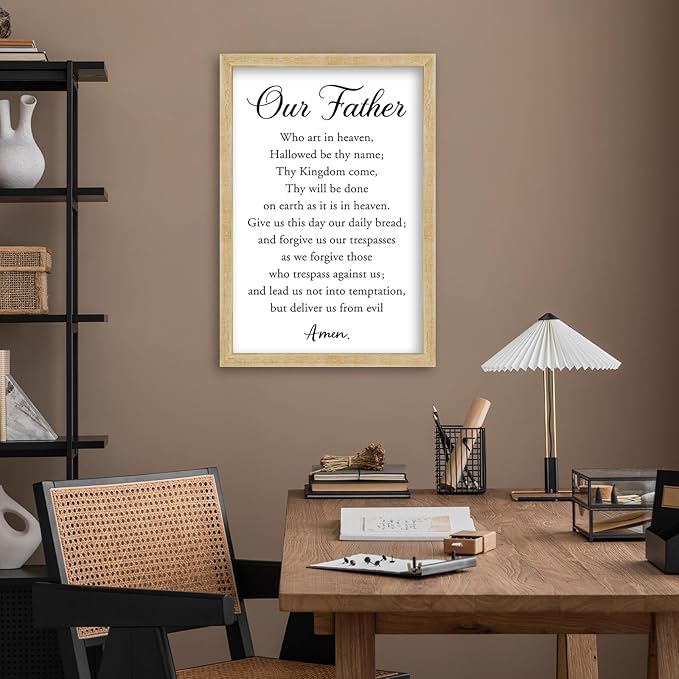 FZMHASLWW Our Father Prayer Wall Decor 16" x 11" Bible Verse Scripture Inspirational Quotes Sign Christian Wood Framed Wall Hanging Art (Wood)