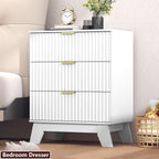 Fluted Dresser for Bedroom,3 Drawer Dresser for Closet,Storage Cabinet and Chest of Drawers with Gold Handle,TV Stand,Storage Organizer for Living Room,Hallway,Entryway,White