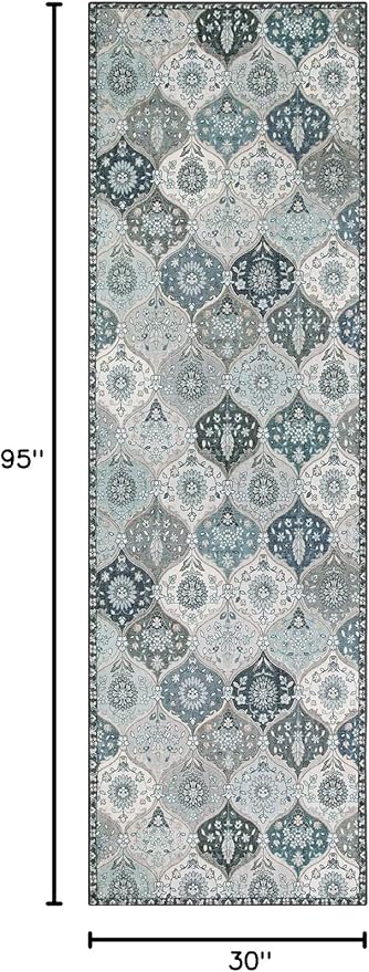 Lahome Moroccan Washable Runner Rug, 2'5''x8' Ultra-Thin Vintage Kitchen Runners for Hallways, Oriental Non-Slip Hallway Rug Carpet for Entryway Bedroom Laundry Room Foyer, Blue
