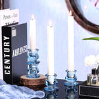 12pcs Blue Candlestick Holders, Blue Glass Candle Holders for Pillar Candles, Taper Candle and Tealight Candles, Taper Candle Holders for Wedding, Table Centerpiece