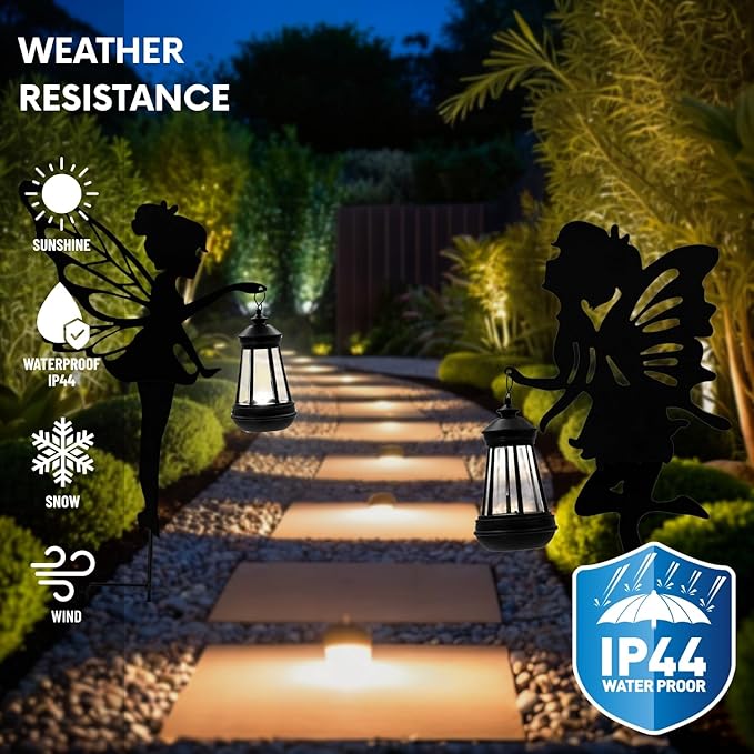 Solar Fairy Garden Decor Lights, 2 Packs, Metal Hanging Lanterns with Warm Solar Glow – Exquisite Gifts for Women, Mom, Friends (Fairy Hanging Lantern)