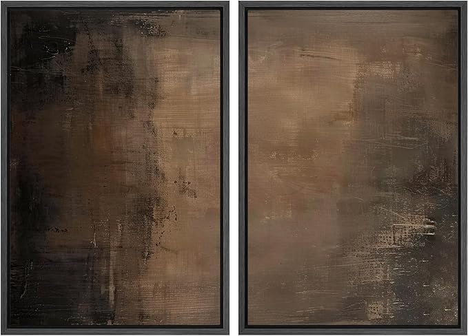 SIGNFORD Framed Canvas Print Wall Art Set Abstract Earthy Tones Modern Minimalist Abstract Shapes Illustration Modern Art Decorative Nordic Nature for Living Room, Bedroom, Office - 16"x24"x2 Black