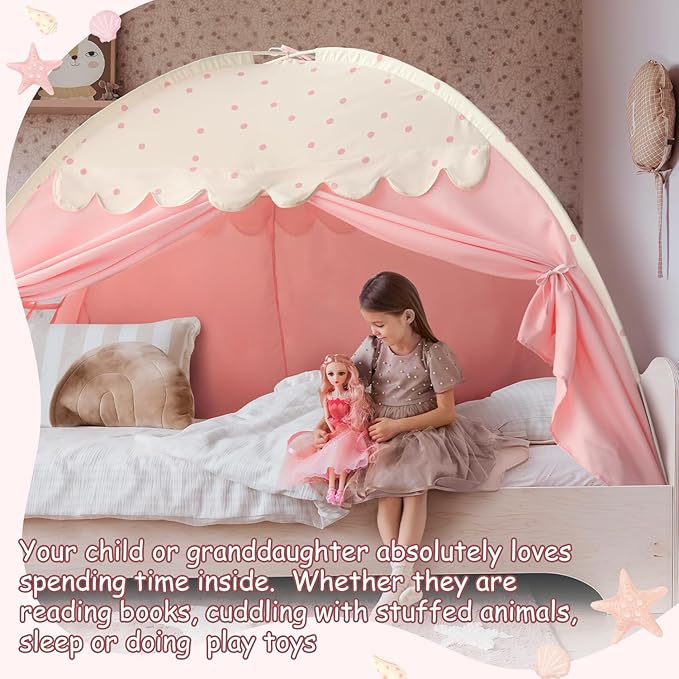 Sherilyn Twin Bed Canopy Tent, Canopy on Bed Privacy Space Sleeping Blackout Tents Bunk Bed Tent Twin Size (Pink)