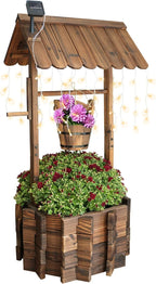 Garden Wooden Decor Rustic Wishing Well with Light Planter Outdoor Home Décor for Patio, Upgrade Wishing Well Garden, Yard Hanging Bucket Patio Lawn Backyard Home Decor