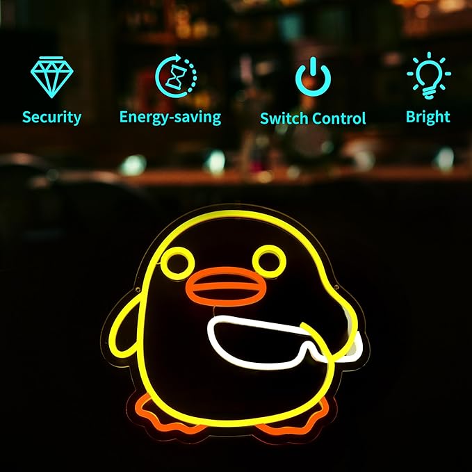 Duck Neon Sign, HSJNJKFU Neon Signs for Wall Decor Yellow Duck Animal Led Sign Light Up Sign for Room Birthday Party Home - LED Neon USB Powered