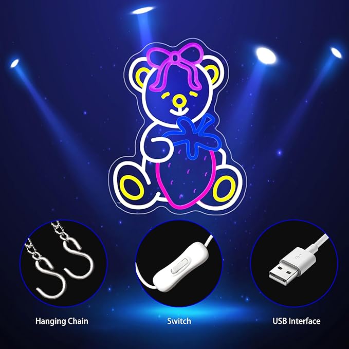 Bear Neon Sign, Neon Signs for Wall Decor Neon LED Signs Room Neon Light Up Signs Home Decor for Bedroom Club Party Bar Shop USB Operated