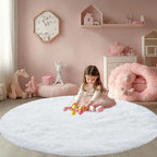 CAIYUECS White Round Rug for Bedroom: 5x5 Feet Soft and Fluffy Area Rug for Living Room- Circle Furry Plush Rug for Kids Room, Dorm- Fuzzy Rugs for Living Room, Home Decor (5ft, White)