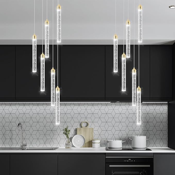 Mini Chandelier Crystal Pendant Lights for Kitchen Island Modern LED Dimmable Ceiling Handing Lighting Adjustable Flush Mount Ceiling Light for Dining Room Bedroom Foyer