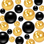 300Pcs Vase Filler Black and Golden Yellow No Hole Faux Pearl Beads for Vase Filling Decorations, Candle Centerpieces, Wedding Centerpieces, Home Party Decor (8/14/20mm)