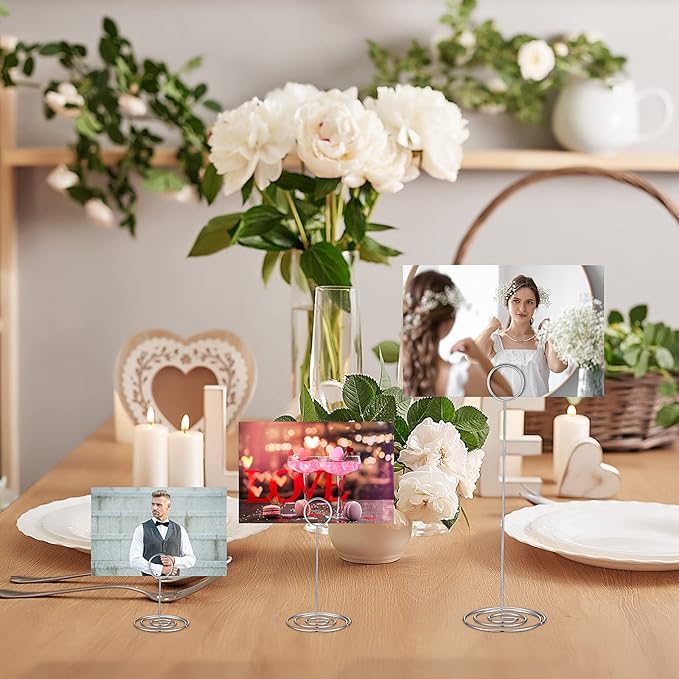 Teling 36 Pieces Table Number Holders 3 Size Place Card Holder Name Numbers Menu Memo Note Card Picture Photo Clip Stand Table Sign for Wedding Anniversary Party Display(Silver)