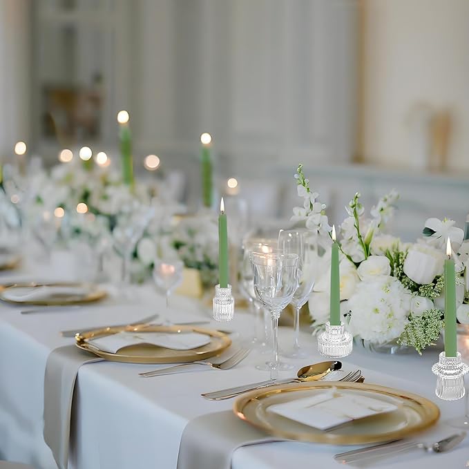 Double Sided Vintage Ribbed Taper Glass Candle Holders,Tea Candle Holder for Table Centerpieces, Wedding Decorations and Dinner Parties (Clear, 6 PCS)