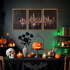 Aurlan Gothic Bloody Skull and Candles Framed Wall Art(16"x24"), 3PCS Horror Dark Academia Halloween Skeleton Canvas Artwork, Modern Goth Spooky Creepy Ghost Decor for Home Office Bedroom